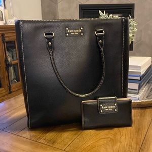 Kate Spade laptop/ work bag. Black pebble grain leather with matching wallet.